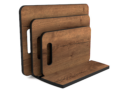 Комплект обробних дощок для нарізки продуктів 3 шт з підставкою, з компакт-плити Дуб Галіфакс тютюн