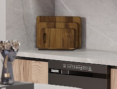 набір обробних дощок з підставкою для нарізання продуктів, 3 шт, Дуб Хантон темний