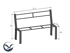 Каркас лави зі спинкою металевий, 1500мм, графіт (без сидіння та спинки)