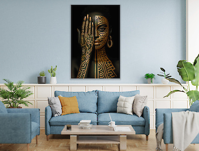 Картина ''Ієрогліфи'' з ультрафіолетовим друком і поталлю на ДСП