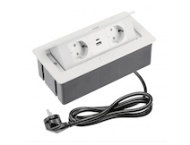 Вбудована розетка GTV SOFT, 2хSHUKO, USB A+С, кабель 1.5 м, білий