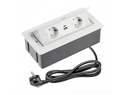 Вбудована розетка GTV SOFT, 2хSHUKO, USB A+С, кабель 1.5 м, білий