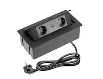 Вбудована розетка GTV SOFT, 2хSHUKO, USB A+С, кабель 1.5 м, чорний