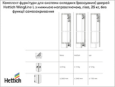 Комплект фурнітури для системи складних (розсувних) дверей Hettich WingLine L з нижньою направляючою, ліва,  без функції самозакривання, сірий
