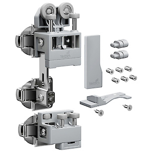 Комплект фурнітури для системи складних (розсувних) дверей Hettich WingLine L з нижньою направляючою, ліва, 25 кг, з функцією самозакривання, сірий