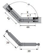 Кутовий дюбель DU 860 для Rastex 15 Hettich шарнірний подвійний 39мм / 39мм з рег. кута від 90 до 180 (1079600)