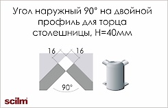 Угол 90° наружный на двойной профиль Scilm Н=40мм алюминий