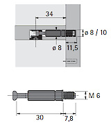 Угвинчуємий дюбель Twister з саморізом DU 644T для Rastex 15 Hettich довжина 30мм блискучий