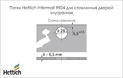 Схема свердління для завіси Hettich Intermat 9904 внутрішньої для скляних дверей