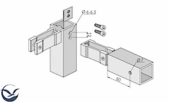 Кріплення з'єднувальне М30 до алюмінієвої квадратної труби 30х30 для меблевих конструкцій
