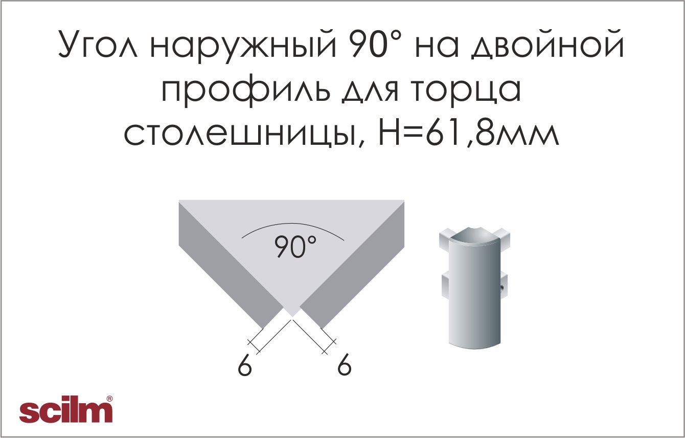 Угол 90° наружный на двойной профиль Scilm Н=61.8мм